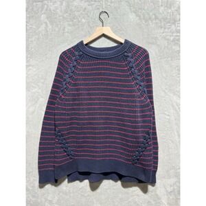 Vineyard Vines Sweater Navy Red Stripe Women's XL Braided Knit Pullover Crewneck